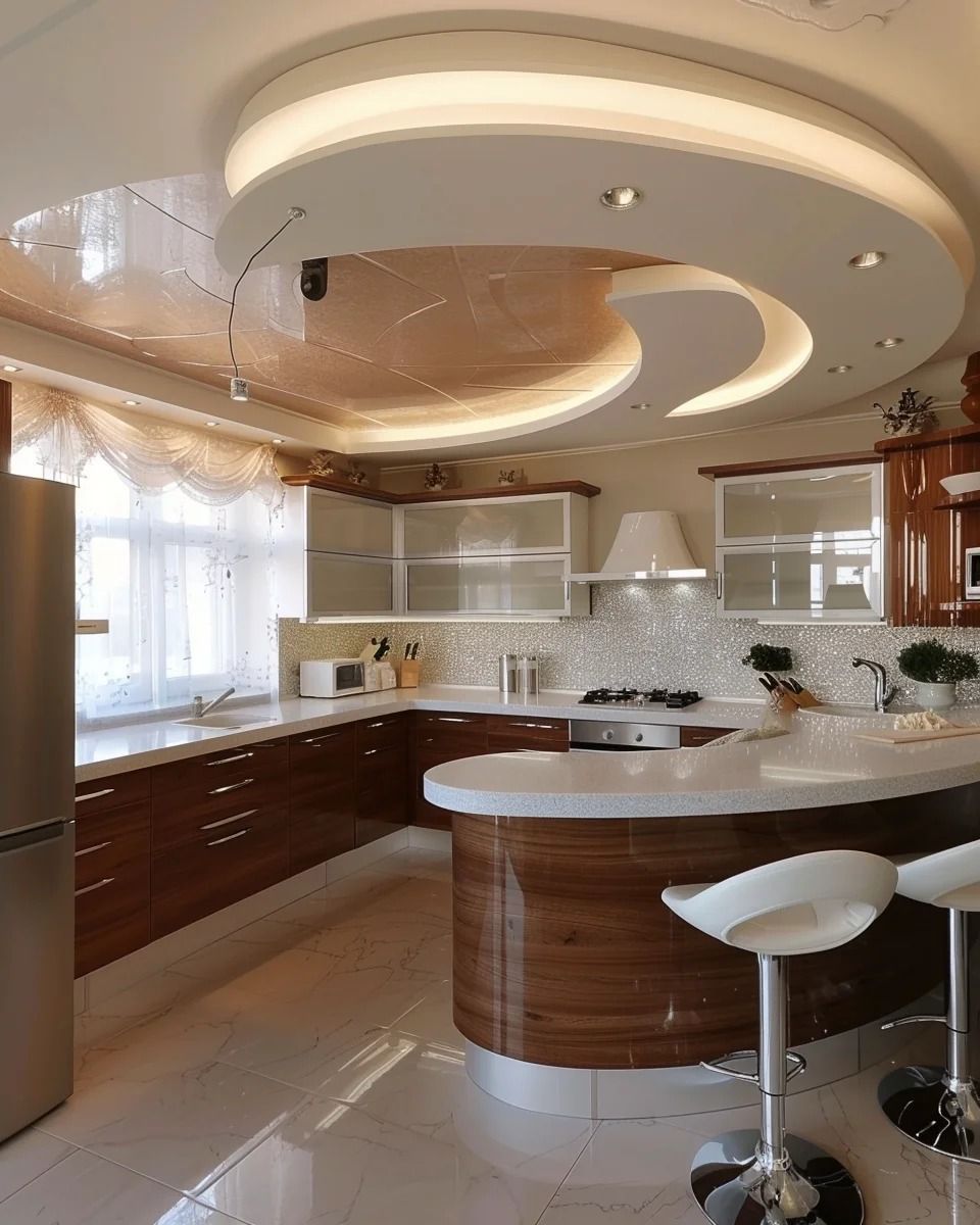 High-Gloss Acrylic Modular Kitchen with Calacatta Quartz Countertop & Seamless Edge #11